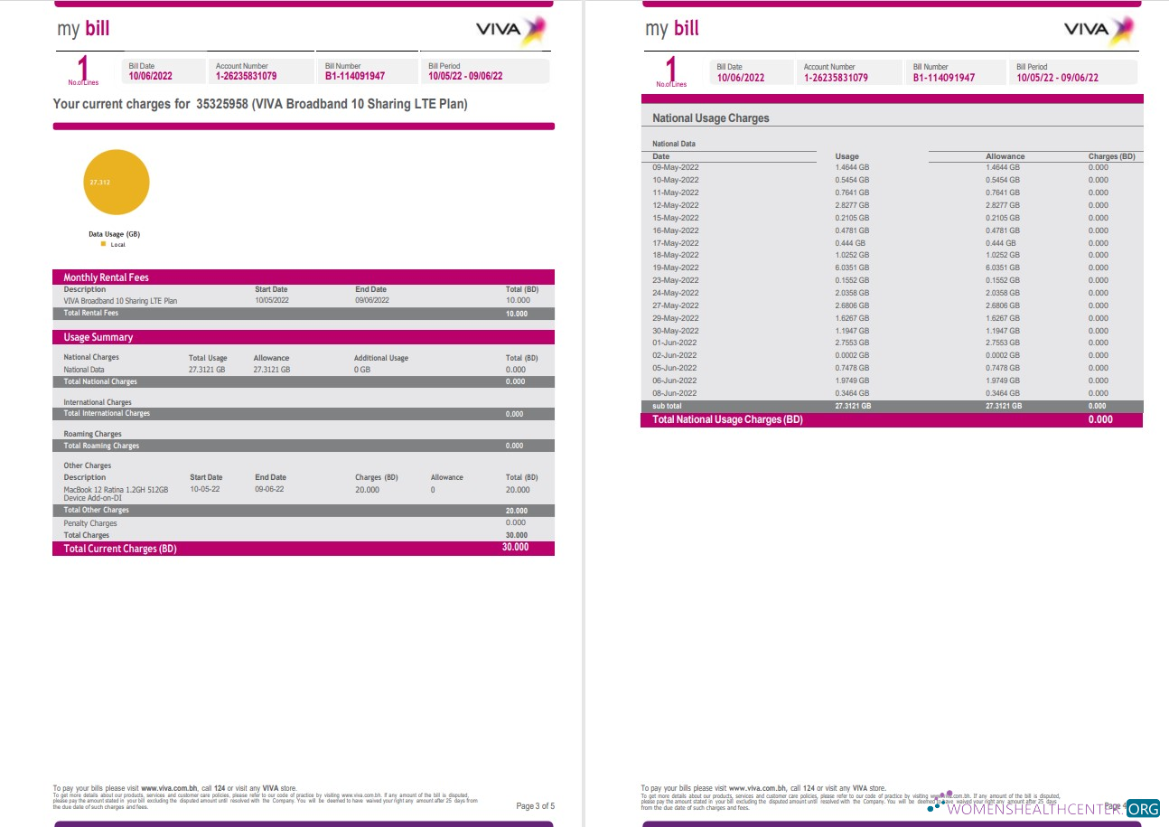 download download Bahrain Viva my utility bill Word and PDF template, 5 pages 3 4 PDF template PDF template